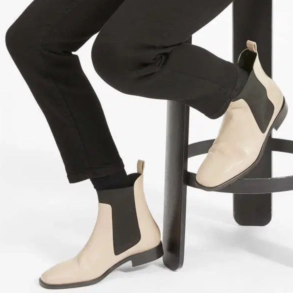 Everlane Italian Leather Square Toe Chelsea Ankle Boots Tan Black‎ 9 Pull On